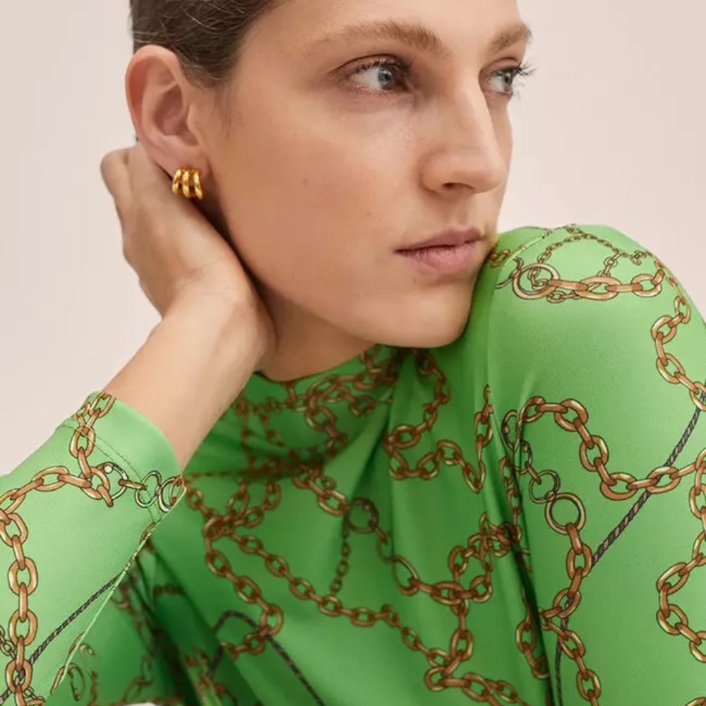 Mango Green Chain-print Shirt